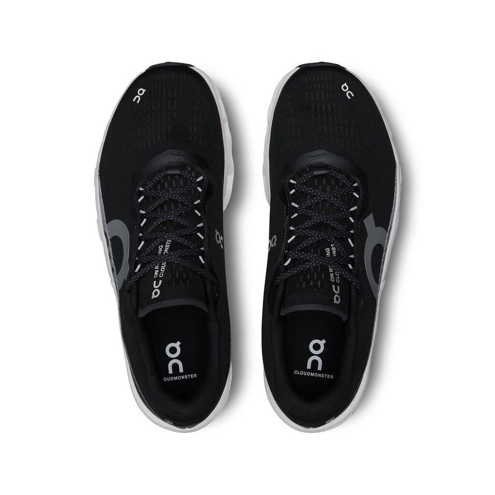On Men's Cloudmonster 2 Running Shoes Black / Frost - achilles heel