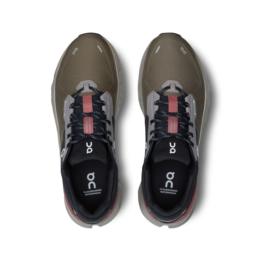 On Men's Cloudrunner 2 Waterproof Running Shoes Olive / Mahogany - achilles heel