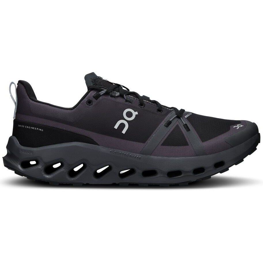 On Men's Cloudsurfer Trail Waterproof Running Shoes Black / Eclipse - Achilles Heel