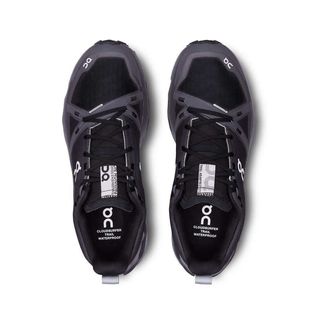 On Men's Cloudsurfer Trail Waterproof Running Shoes Black / Eclipse - Achilles Heel