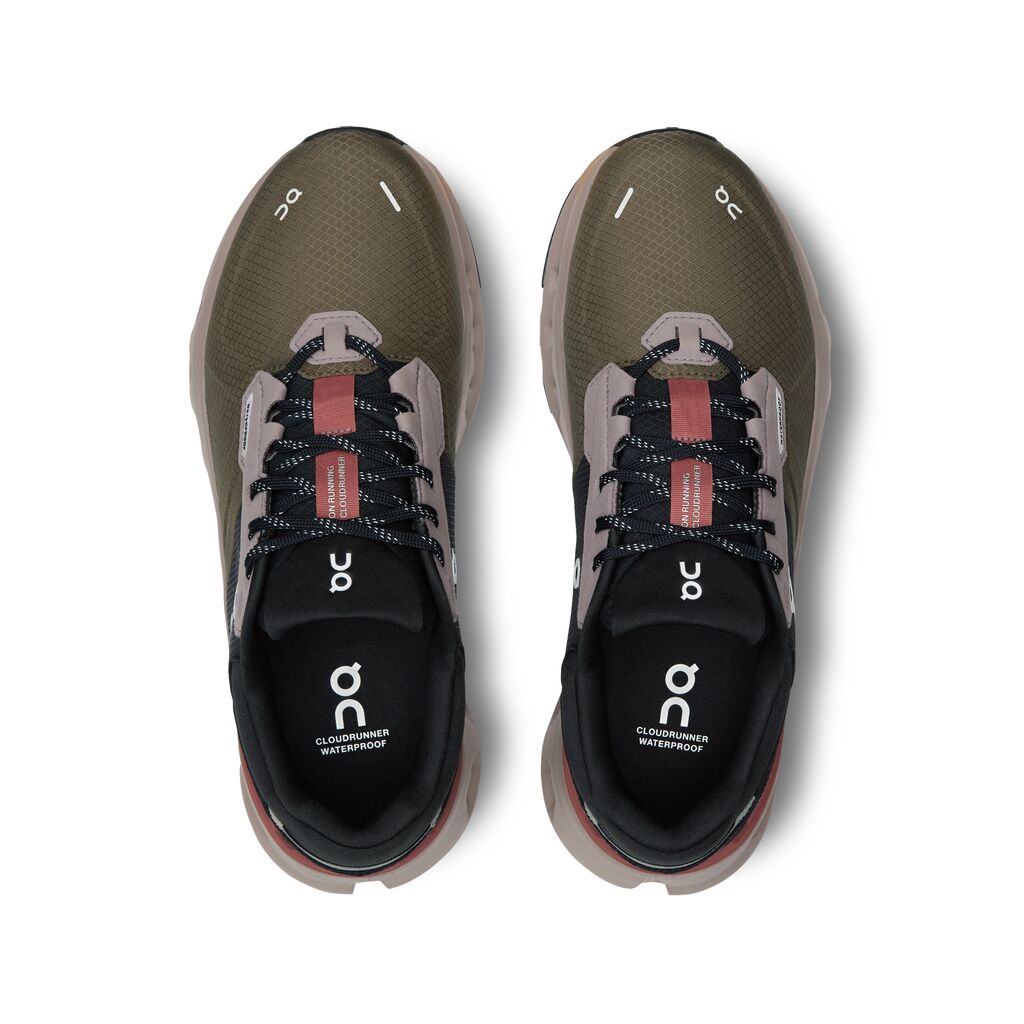 On Women's Cloudrunner 2 Waterproof Running Shoes Olive / Mahogany - Achilles Heel