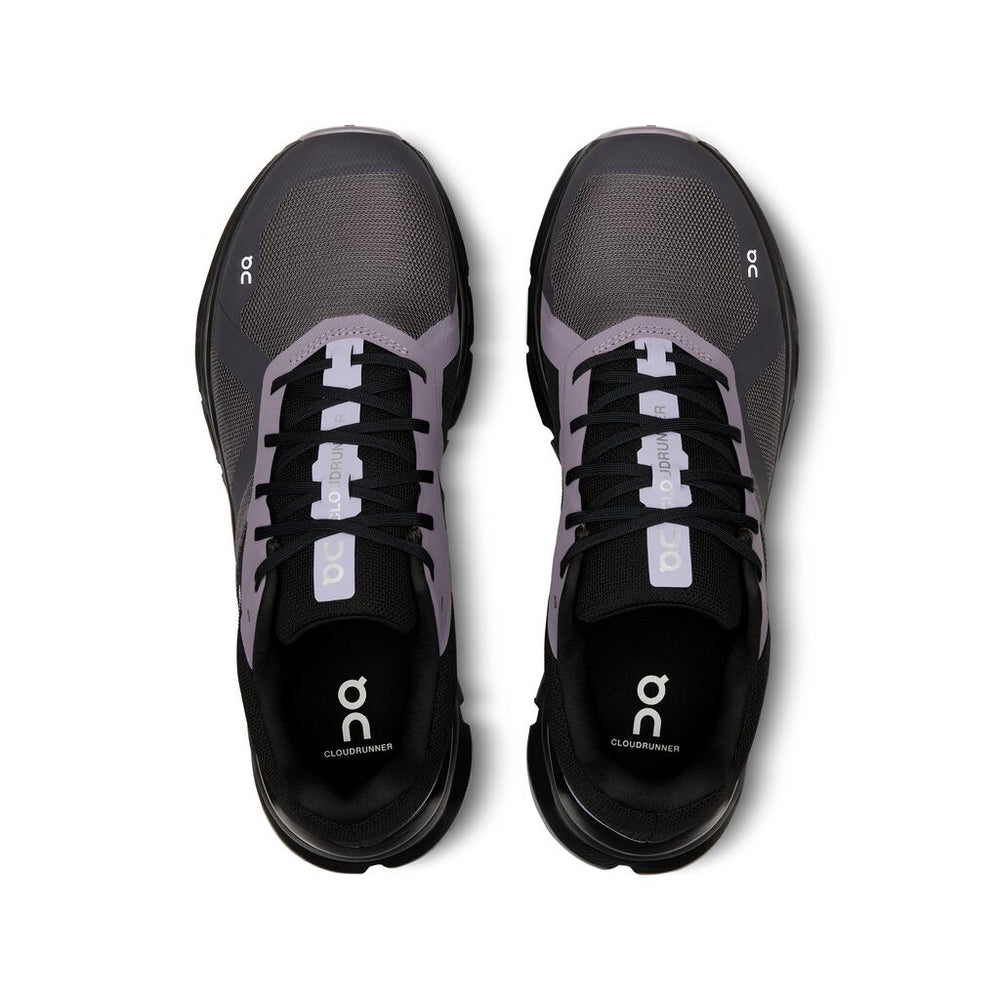 On Men's Cloudrunner Running Shoes Iron / Black - achilles heel
