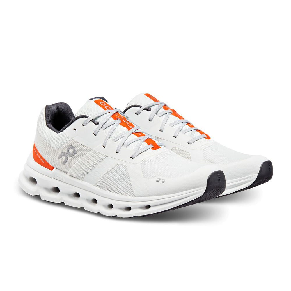 On Men's Cloudrunner Running Shoes Undyed-White / Flame - achilles heel