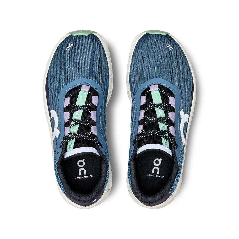 On Women's Cloudmonster Running Shoes Dust / Vapor - achilles heel