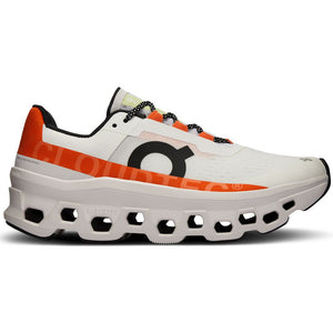 On Women's Cloudmonster Running Shoes Undyed-White / Flame - achilles heel