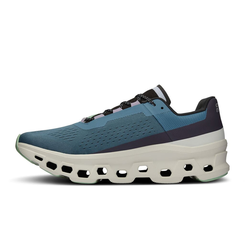 On Women's Cloudmonster Running Shoes Dust / Vapor - achilles heel