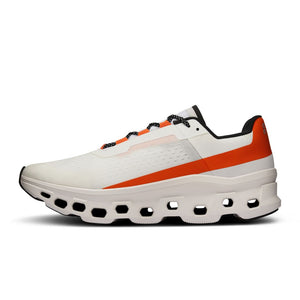 On Men's Cloudmonster Running Shoes Undyed-White / Flame - achilles heel