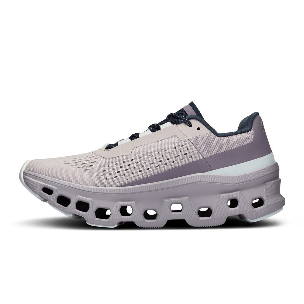 On Women's Cloudmonster Running Shoes Pearl / Arctic - achilles heel