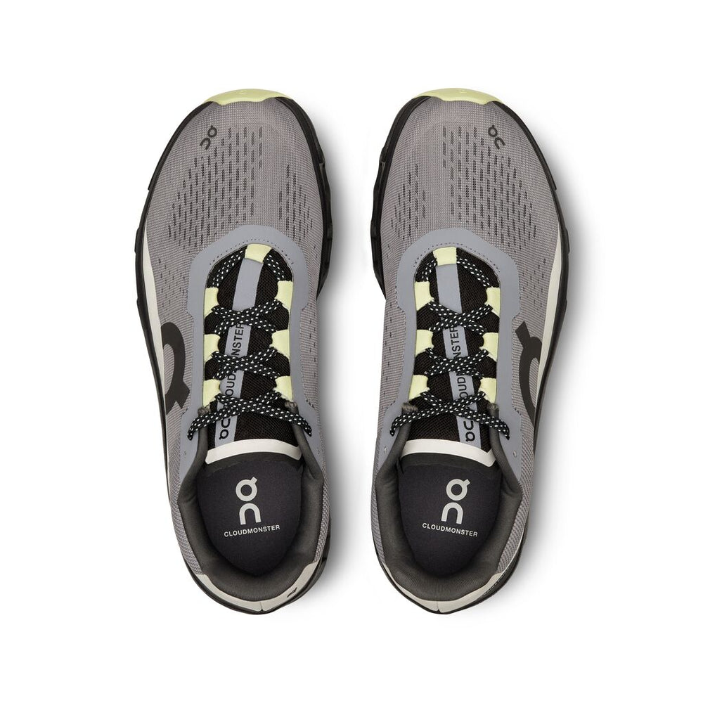On Men's Cloudmonster Running Shoes Fossil / Magnet - achilles heel