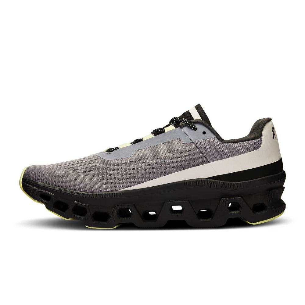 On Men's Cloudmonster Running Shoes Fossil / Magnet - achilles heel