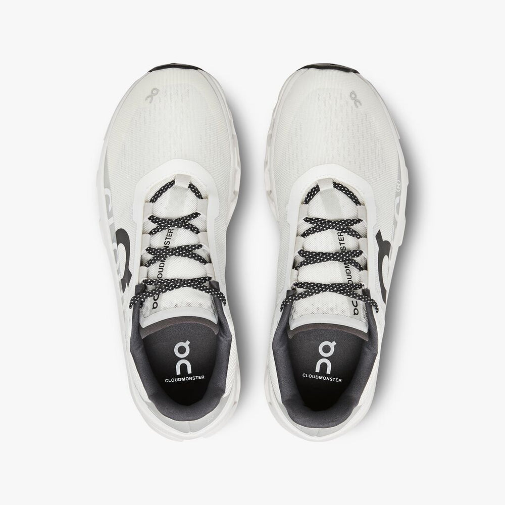 On Men's Cloudmonster Running Shoes Undyed-White / White - achilles heel