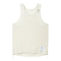 Satisfy Space-O™ Singlet in Chalk — front product shot showing race-cut silhouette, laser punch-out perforated micro jersey shell and stealth-reflective Satisfy logo