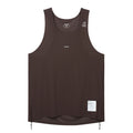Satisfy Space-O™ Singlet in Deep Mahogany — front product shot showing race-cut silhouette, laser punch-out perforated micro jersey shell and stealth-reflective Satisfy logo