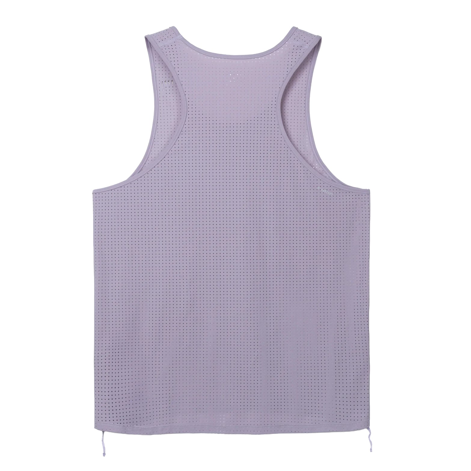 Satisfy Space-O™ Singlet in Dusk — back product shot showing bonded seam construction, race-cut silhouette and laser punch-out perforated Space-O™ micro jersey shell