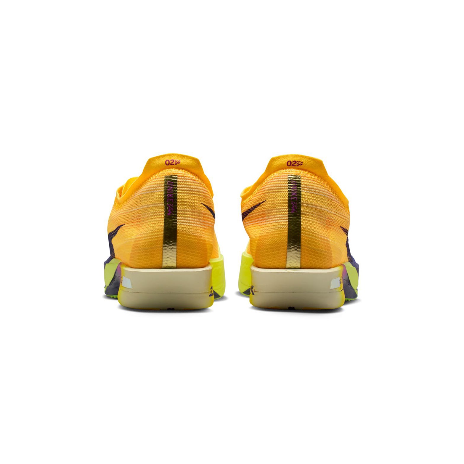 Streakfly 2 Running Shoes Citron Pulse Volt Ice Hyper Violet Indigo Burst pair heel view showing lightweight minimal construction