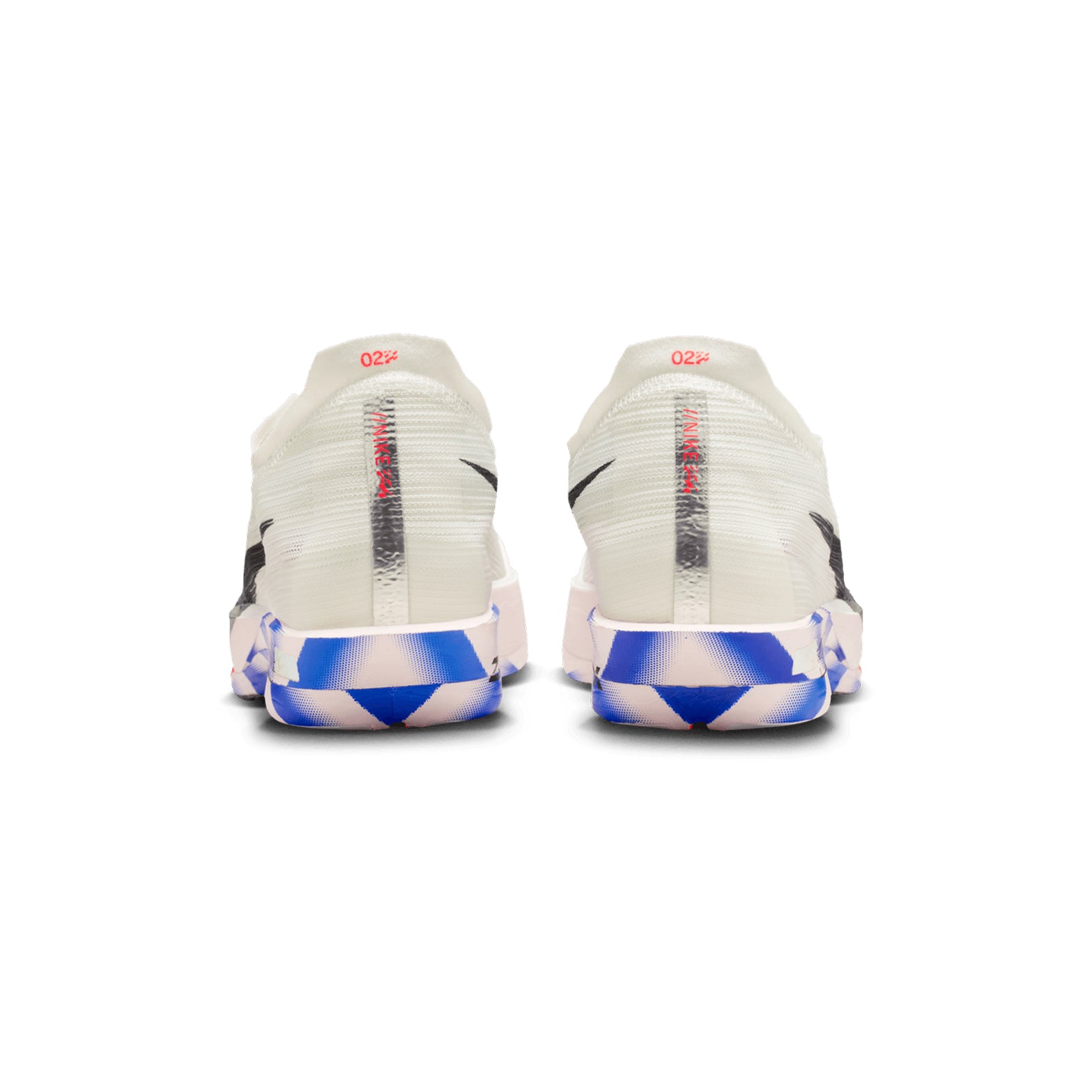 Nike Streakfly 2 Running Shoes White Black Racer Blue Bright Crimson heel view showing ZoomX foam stack with minimal lightweight racing construction