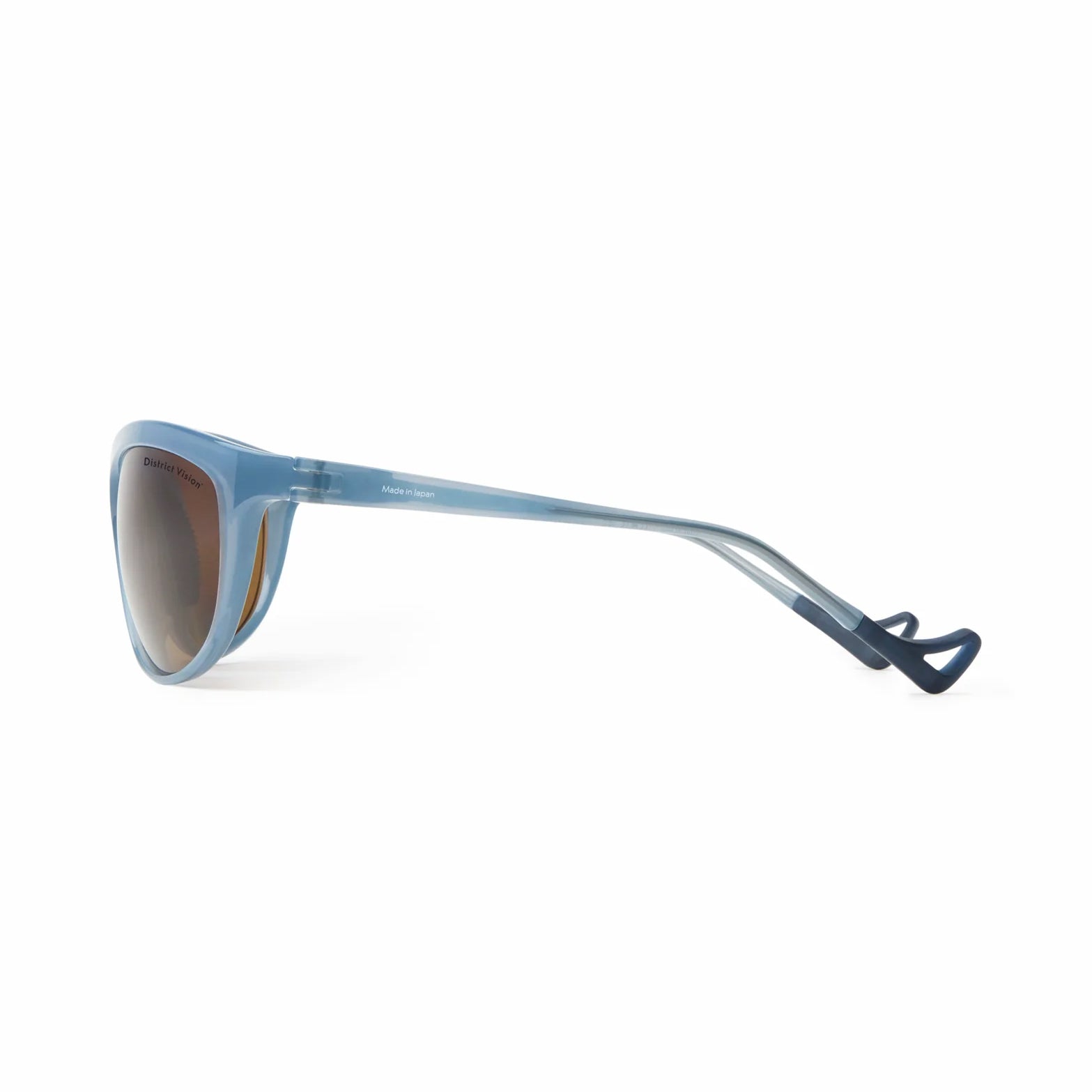 District Vision Takeyoshi Altitude Master in Cold Water D+ Copper — side product shot showing helmet-compatible temple, grade 2 titanium core detail and cold water frame profile with D+ Copper lens