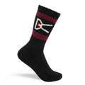 District Vision USA Cotton 2 Pack Socks in Black / Burgundy Stripe — product shot showing two-pack crew length socks displaying black and burgundy stripe colourway and medium-weight unbleached American cotton construction