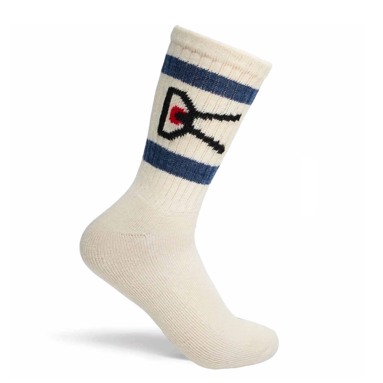 District Vision USA Cotton 2 Pack Socks in Cream / Indigo Stripe — product shot showing two-pack crew length socks displaying cream and indigo stripe colourway and medium-weight unbleached American cotton construction
