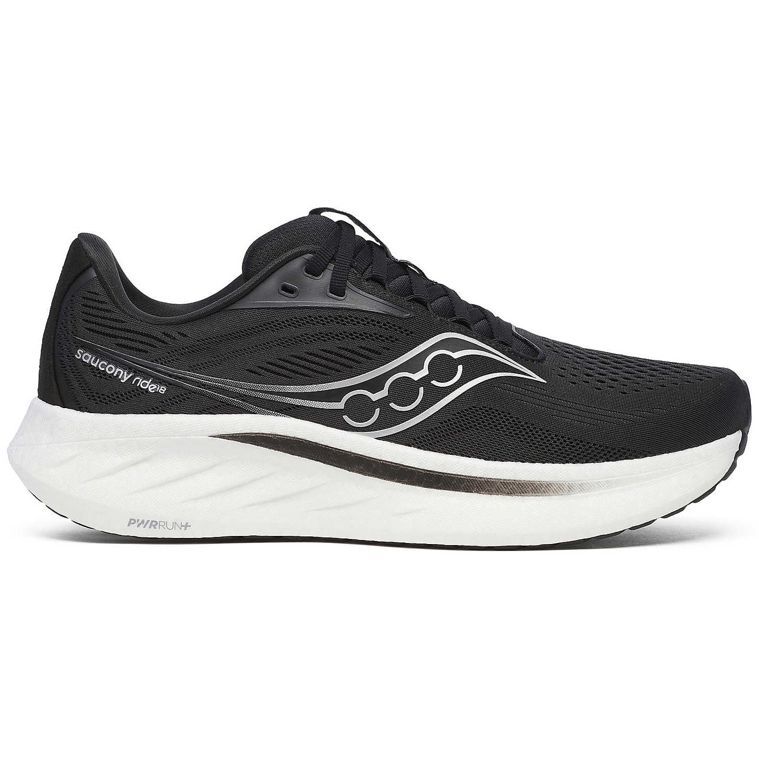 Women's Ride 18 Wide Fit Running Shoes Black / White - Achilles Heel