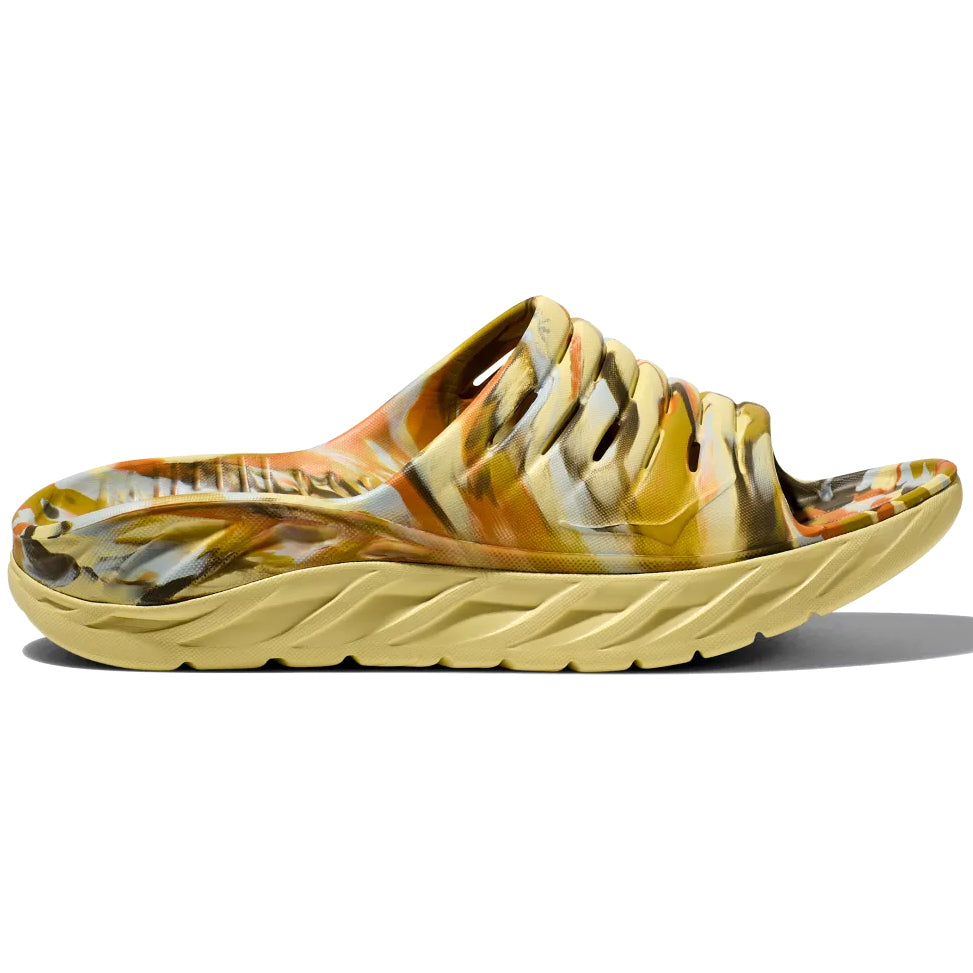 Hoka Ora Recovery Slide Swirl Celery Root / Golden Lichen - achilles heel