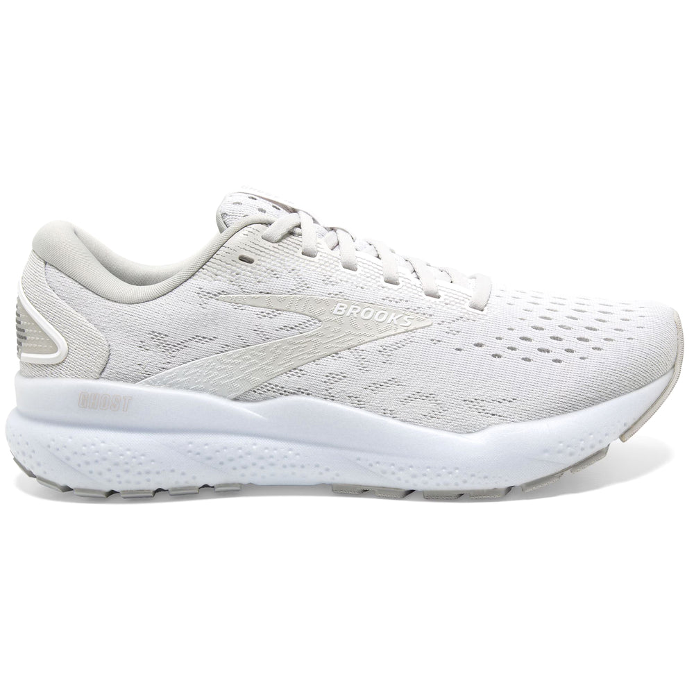Brooks Women's Ghost 16 Running Shoes White / White / Grey - achilles heel