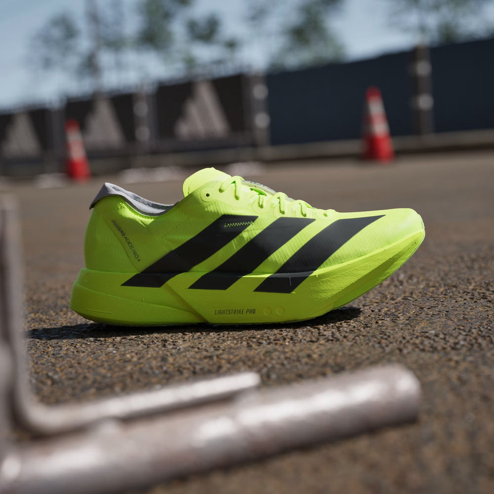 adidas Mens's Adizero Adios Pro 4 Running Shoes Lucid Lemon / Core Black / Halo Silver - achilles heel