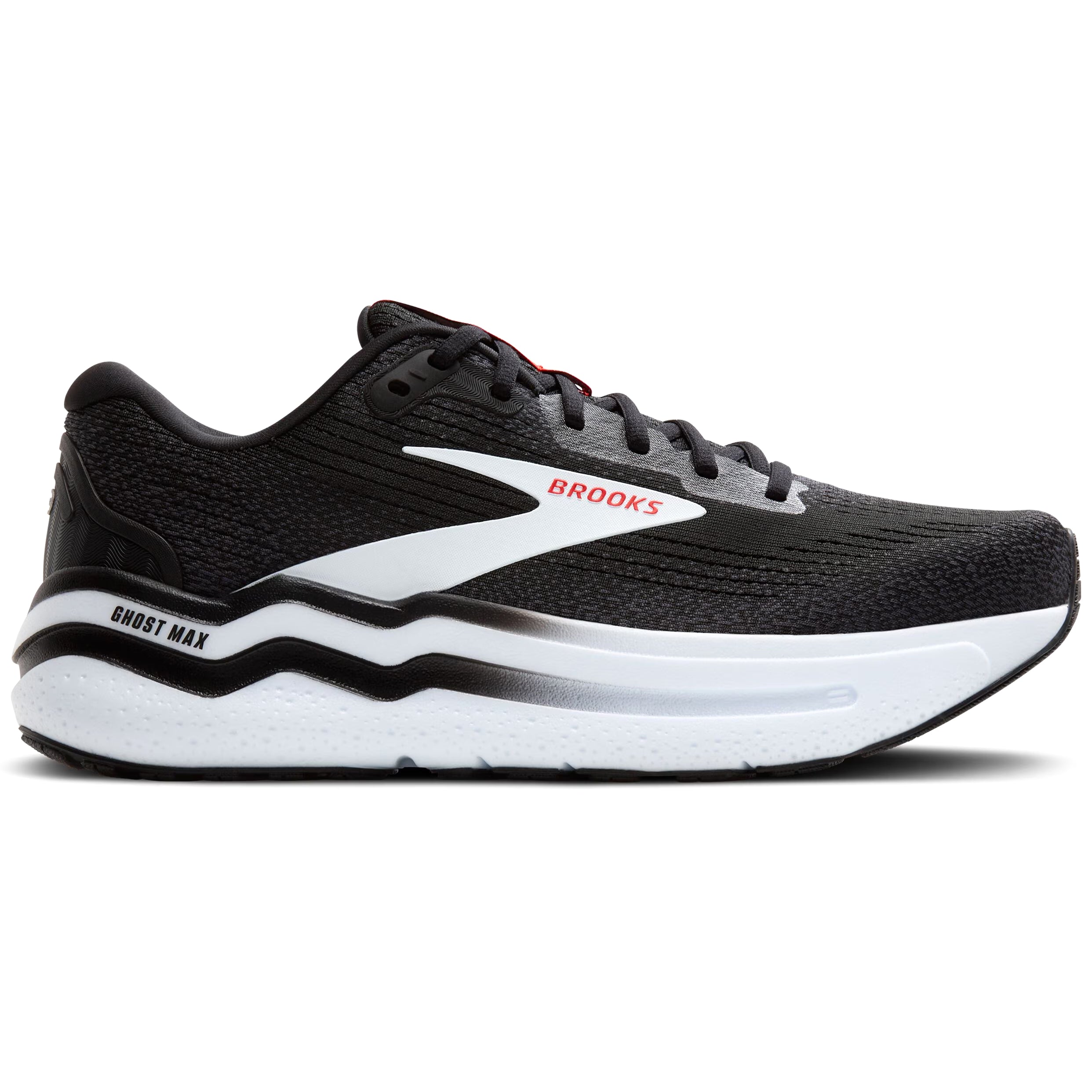 Brooks Men's Ghost Max 2 Black / White / Fiery Red - Achilles Heel