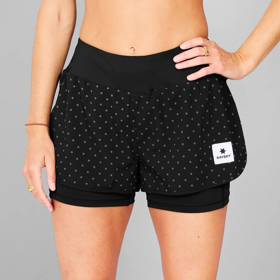SAYSKY Women's Polka 2 In 1 3 Inch Pace Shorts Black - achilles heel