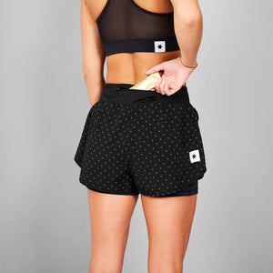 SAYSKY Women's Polka 2 In 1 3 Inch Pace Shorts Black - achilles heel