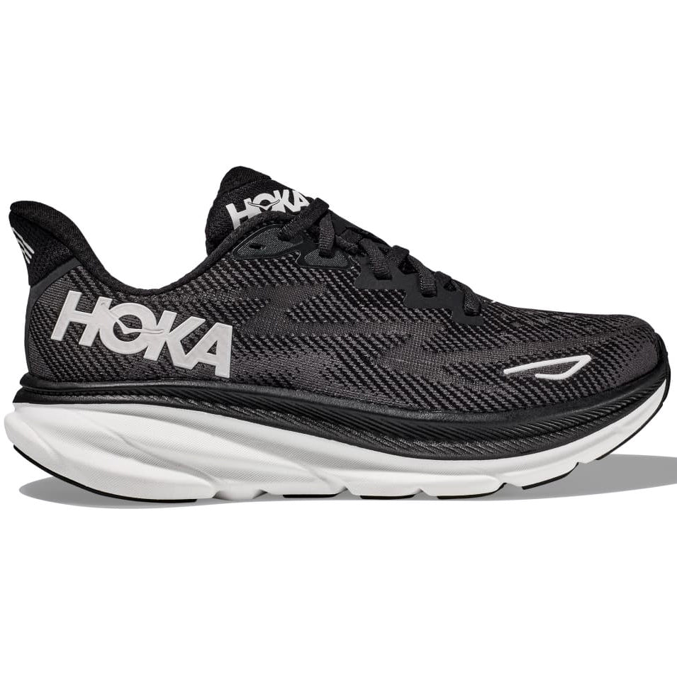 Hoka Women's Clifton 9 Running Shoes Black / White - achilles heel