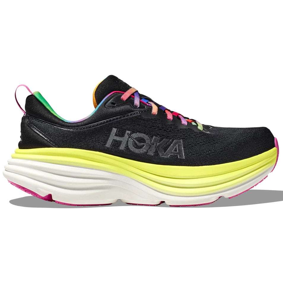 Hoka Women's Bondi 8 Running Shoe Black / Citrus Glow - achilles heel