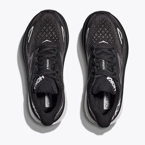 Hoka Women's Clifton 9 Running Shoes Black / White - achilles heel