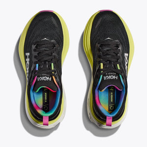 Hoka Women's Bondi 8 Running Shoe Black / Citrus Glow - achilles heel