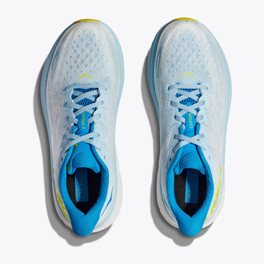 Hoka Men's Clifton 9 Wide Fit Running Shoes Ice Water / Evening Primrose - achilles heel