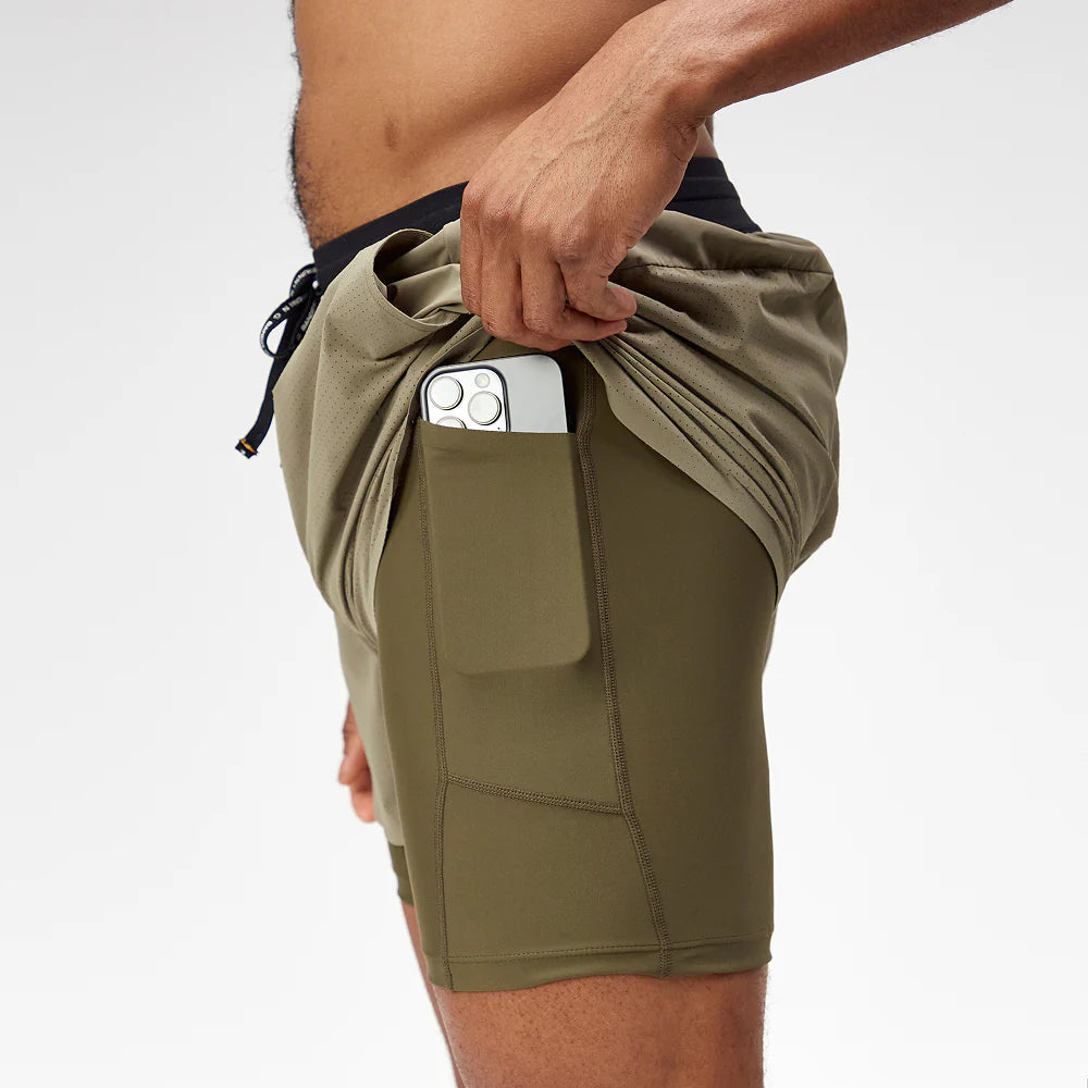 Bandit Men's Vento 4 Inch 2-in-1 Shorts Fatigue - achilles heel