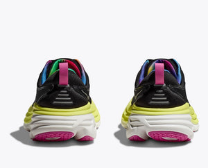 Hoka Women's Bondi 8 Running Shoe Black / Citrus Glow - achilles heel
