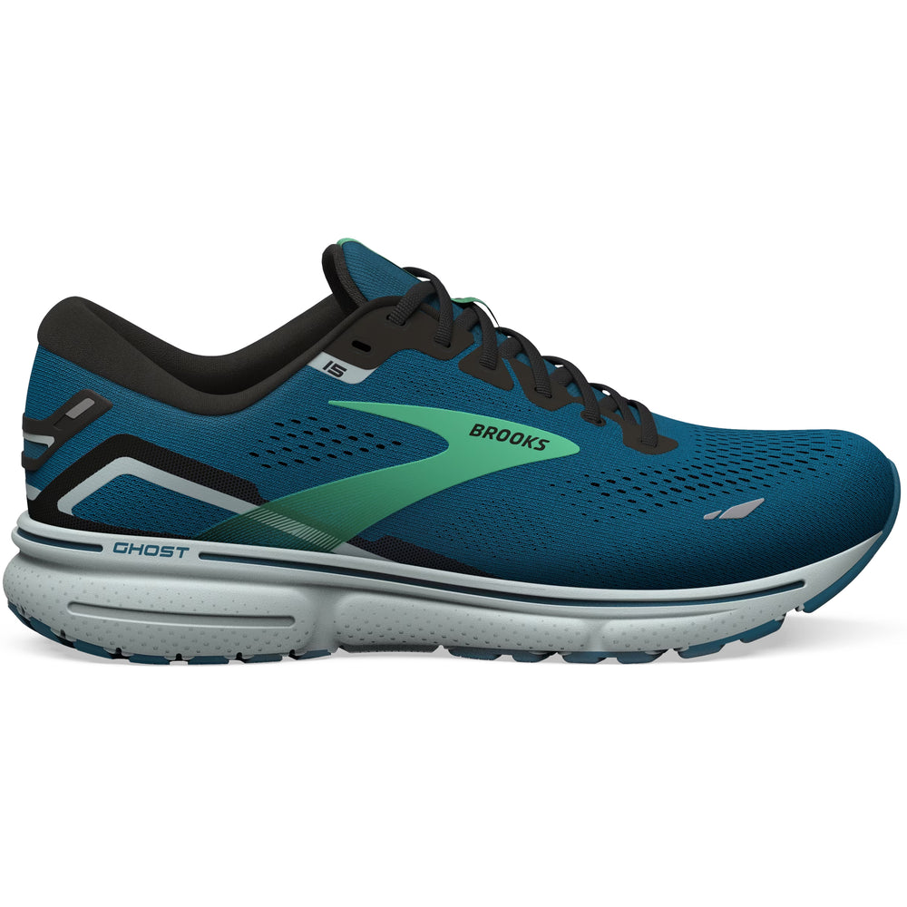 Brooks Men's Ghost 15 Running Shoes Moroccan Blue / Black / Spring Bud - achilles heel