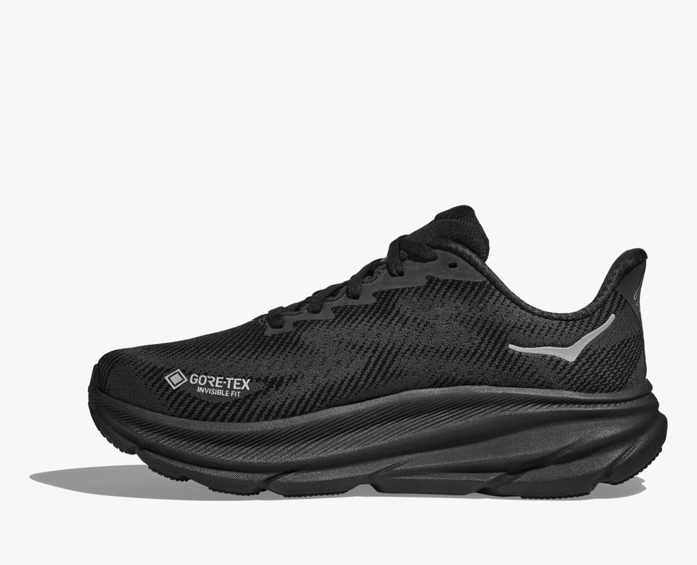 Hoka Men's Clifton 9 GORE-TEX Running Shoes Black / Black - achilles heel