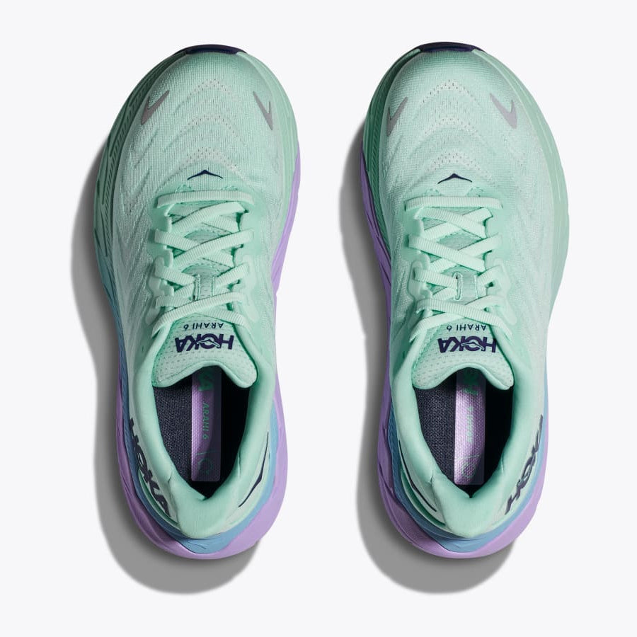 Hoka Women's Arahi 6 Wide Fit Running Shoes Sunlit Ocean / Lilac Mist - achilles heel