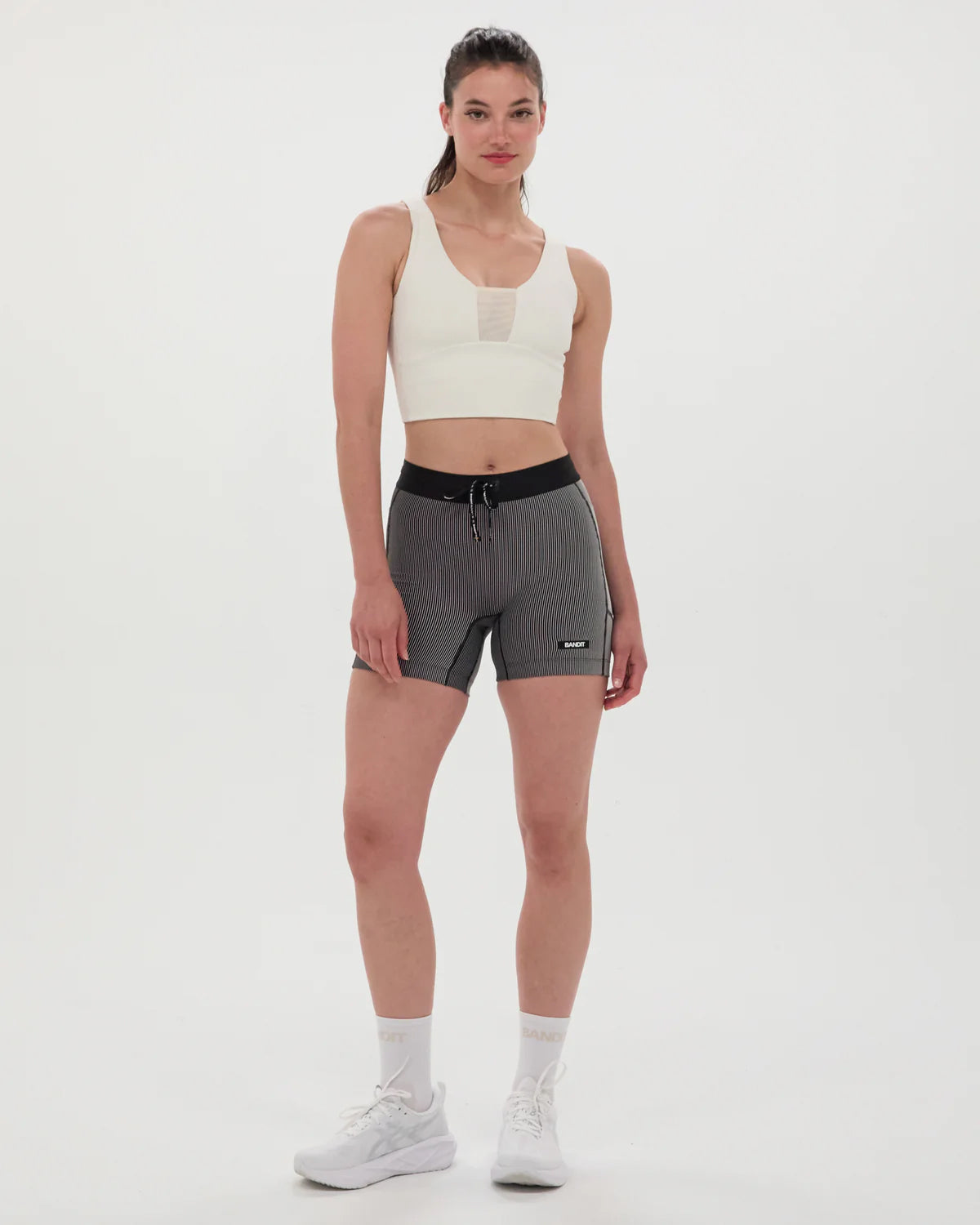 Women's Striped Cadence 5 Inch Compression Shorts Black / Chalk - Achilles Heel