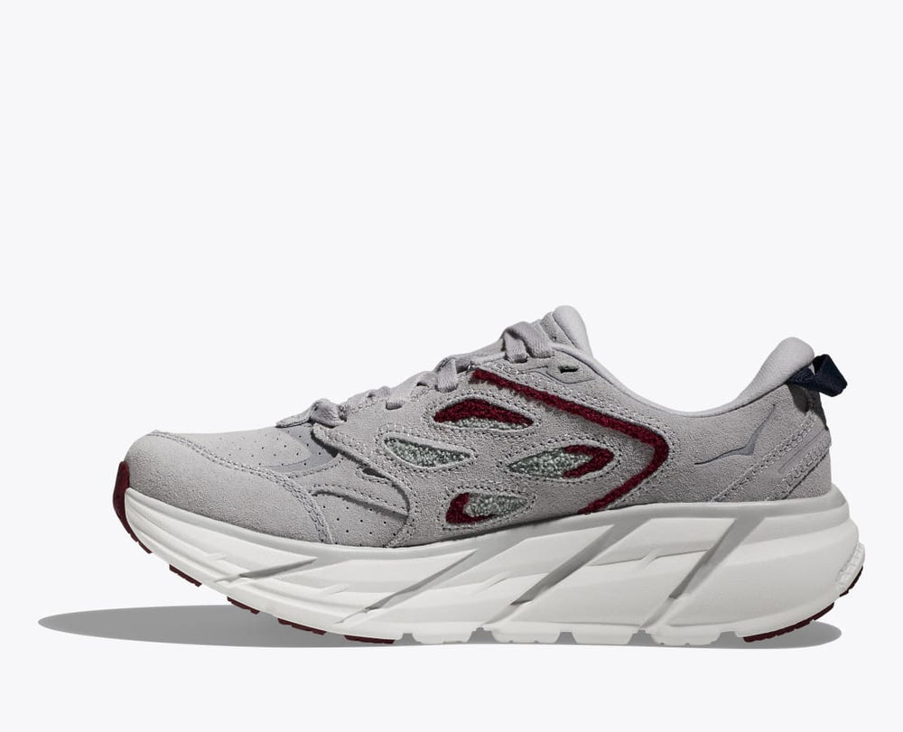 Hoka Clifton L Embroidery Shoes Lunar Rock / Cabernet - achilles heel
