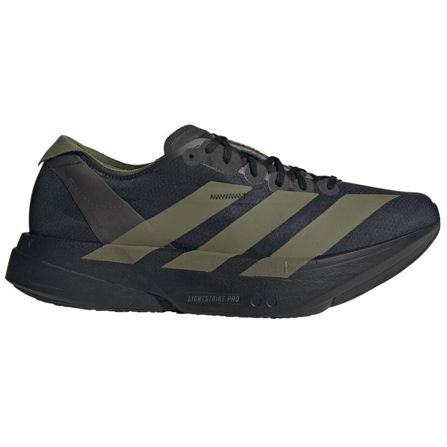 Mens's Adizero Adios Pro 4 Running Shoes Core Black / Focus Olive / Charcoal - Achilles Heel