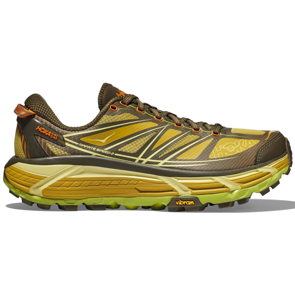 Hoka Mafate Speed 2 Origins Shoes Dark Olive / Golden Lichen - achilles heel