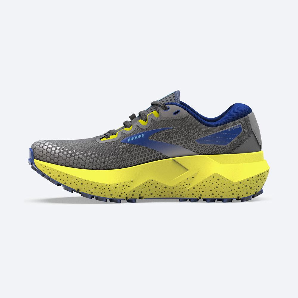 Brooks Men's Caldera 6 Trail Running Shoes Gunmetal / Surf the Web / Sulphur - achilles heel