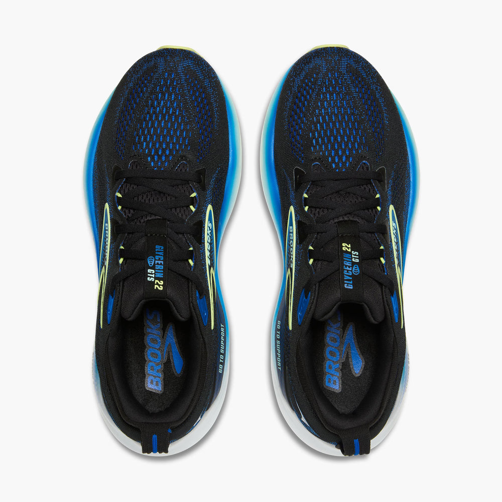 Brooks Men's Glycerin GTS 22 Running Shoes Black / Cobalt / Neo Yellow - achilles heel