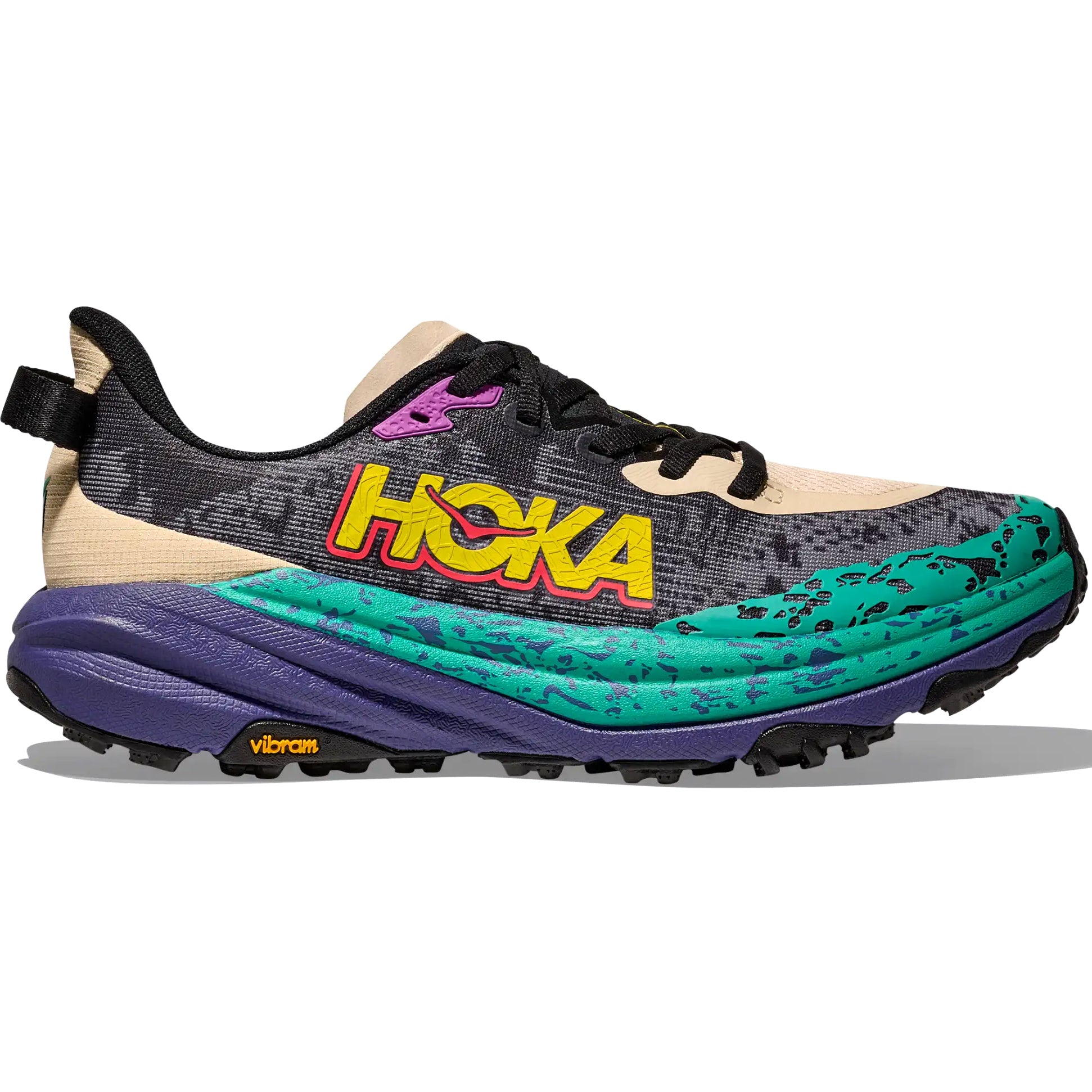 Hoka Women's Speedgoat 6 Trail Running Oatmeal / Mountain Iris - Achilles Heel