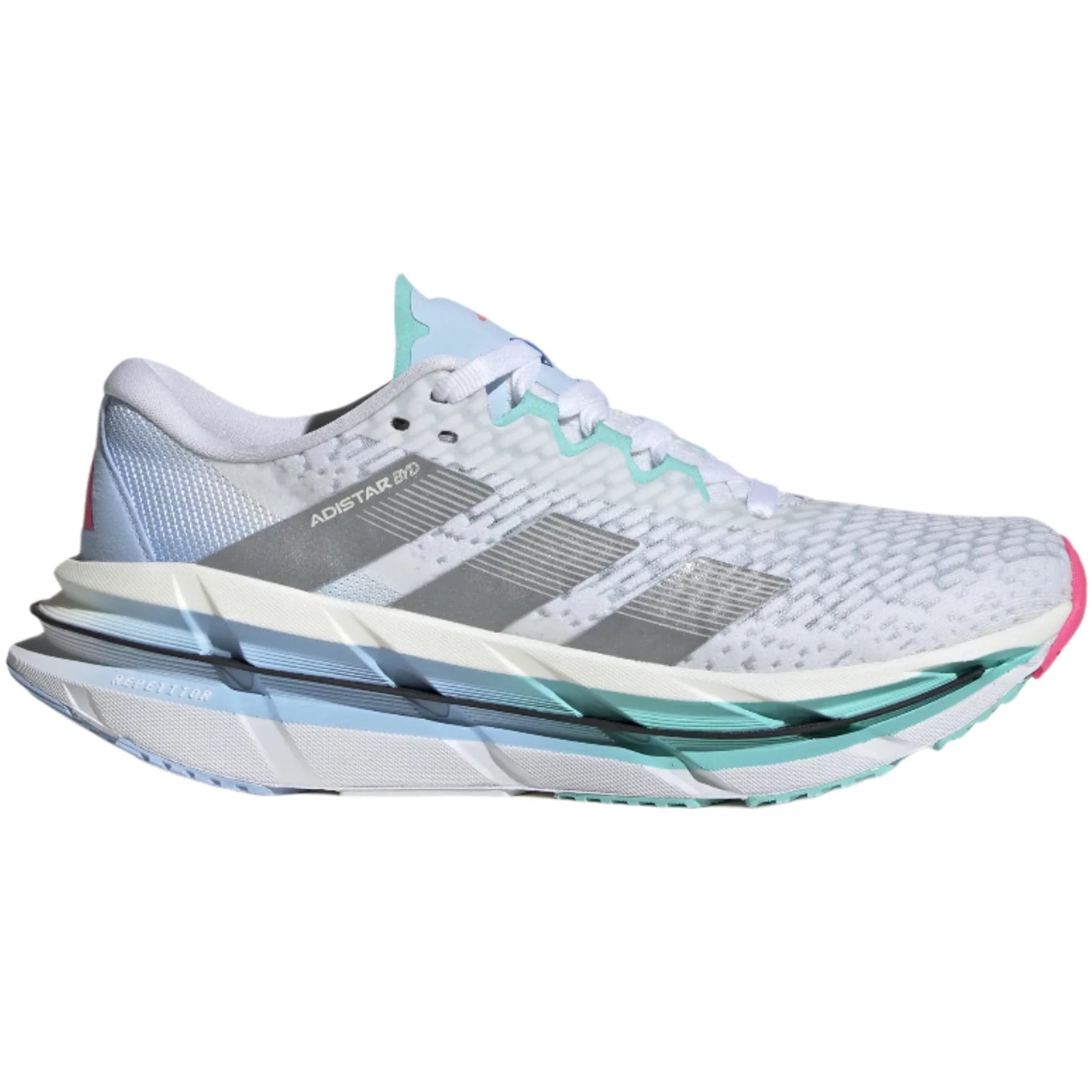 adidas Women's Adistar BYD Running Shoes Cloud White / Silver Metallic / Flash Aqua - Achilles Heel