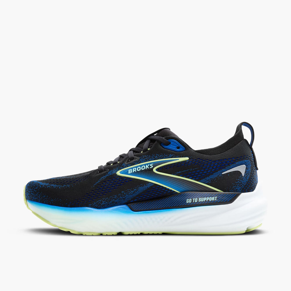 Brooks Men's Glycerin GTS 22 Running Shoes Black / Cobalt / Neo Yellow - achilles heel