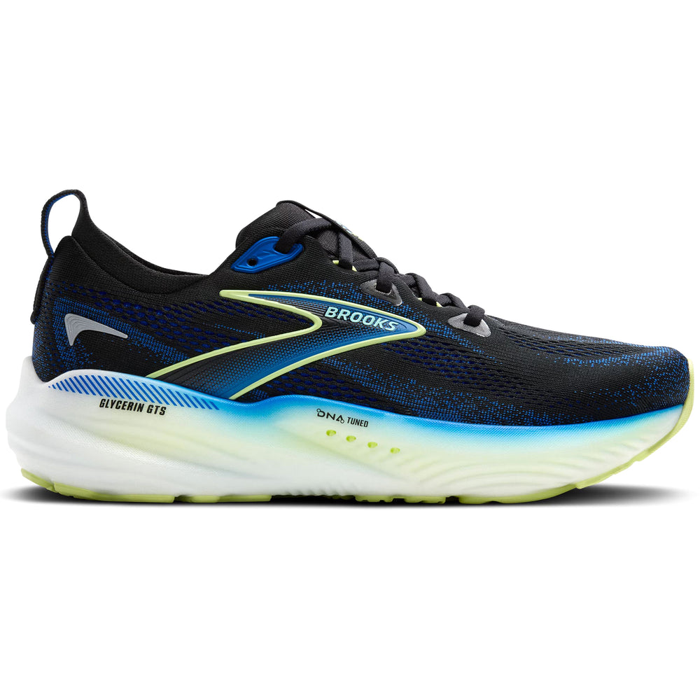 Brooks Men's Glycerin GTS 22 Running Shoes Black / Cobalt / Neo Yellow - achilles heel